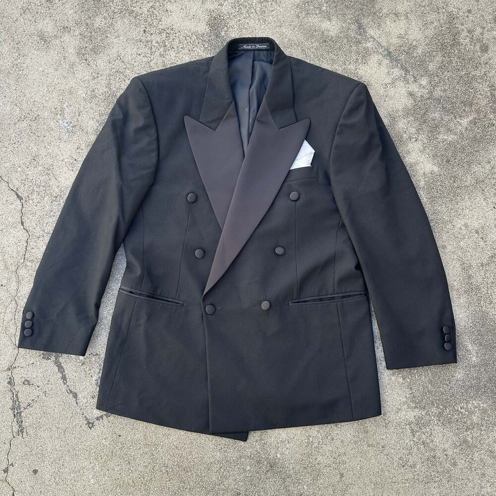 Vintage Double Breasted Tuxedo Jacket 39s Peak Lapel Black